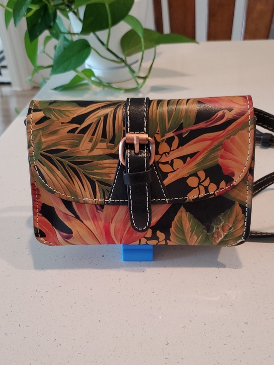 Patricia Nash Handbags - Black Floral Print Leather Handbag with Tan Suede Interior